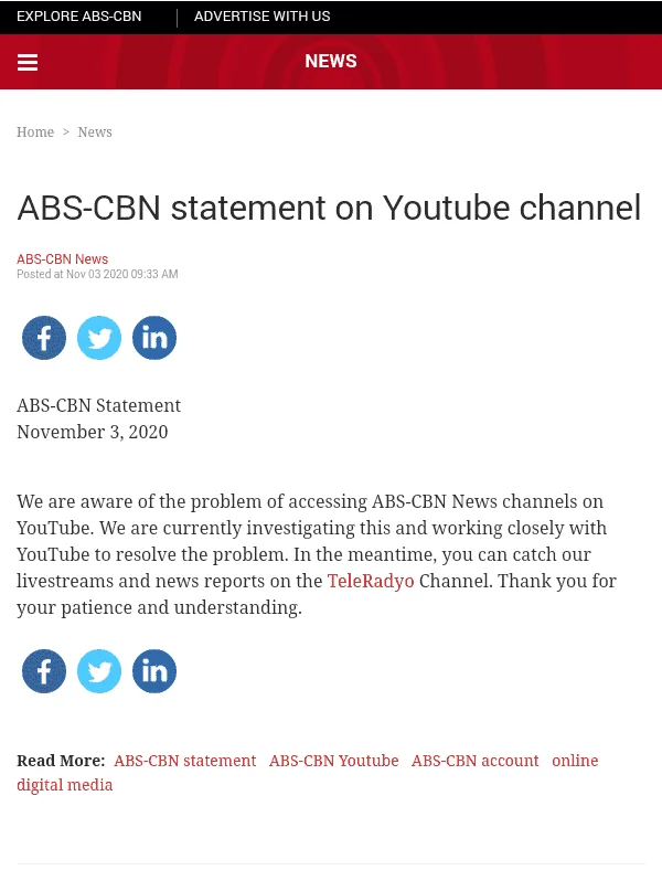 Anyare ABS~CBN News Youtube channel