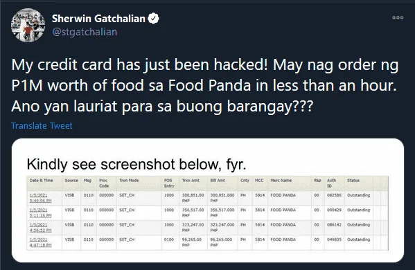 Sherwin gatchalian credit card got häçked. any insights po sa news na ito ?