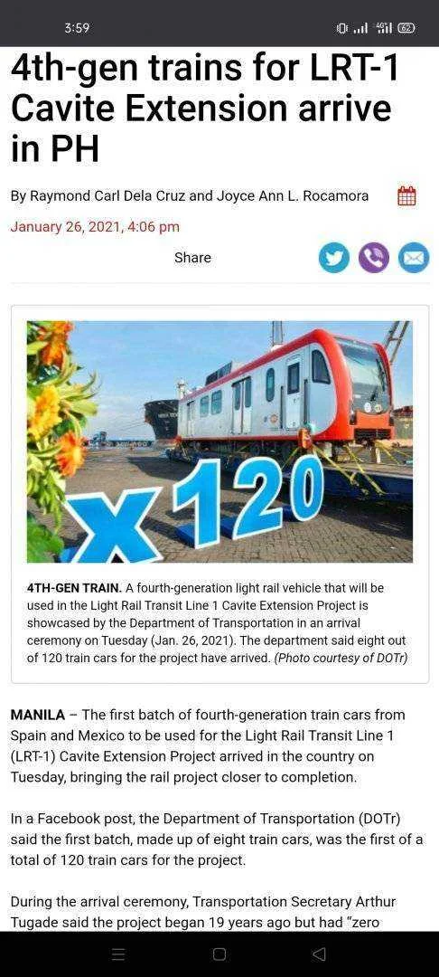 4th-gen trains for LRT-1 Cavite Extension arrive in PH