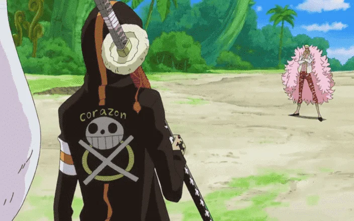 On Law-san’s coat, there is a logo that reads “corazan”.