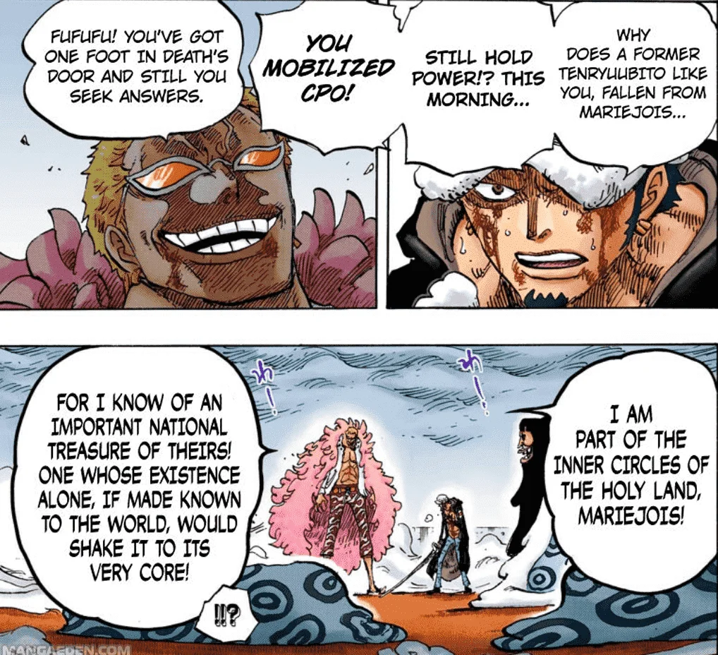 I wonder if Doflamingo is talking about the last unknown ‘Road Poneglyph’ here