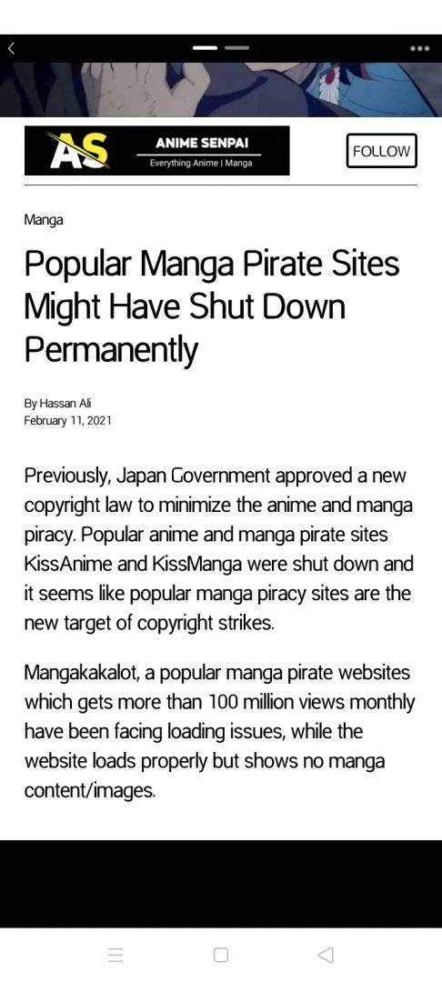 Shutdown of some Manga Sites