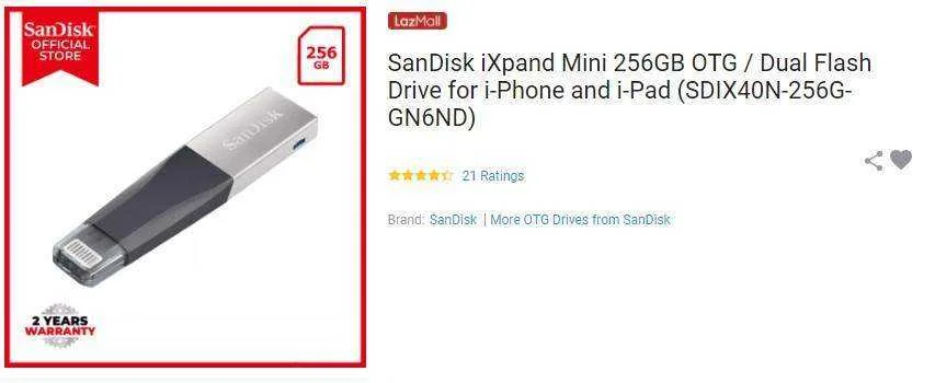 SanDisk iXpand Mini 256GB OTGDual Flash Drive for i-Phone and i-Pad (SDIX40N-256G-GN6ND).webp