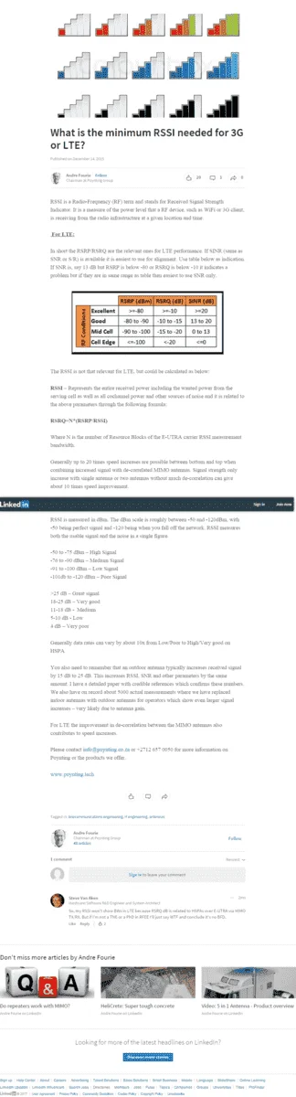 What is the minimum RSSI needed for 3G or LTE_ _ Andre Fourie _ Pulse _ LinkedIn.webp