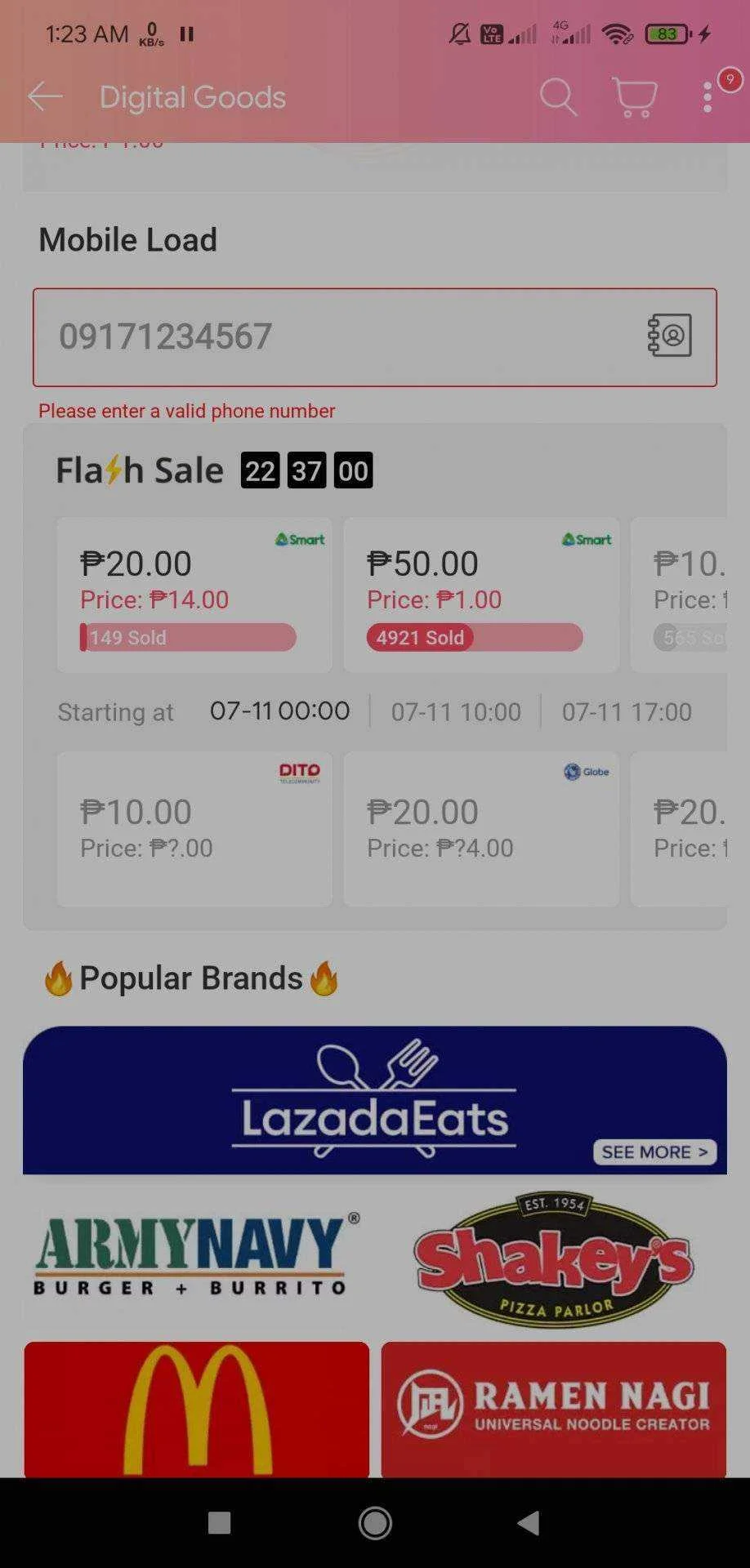 07/10/21 Lazada New accounts P50 load for P1 only. LEGIT