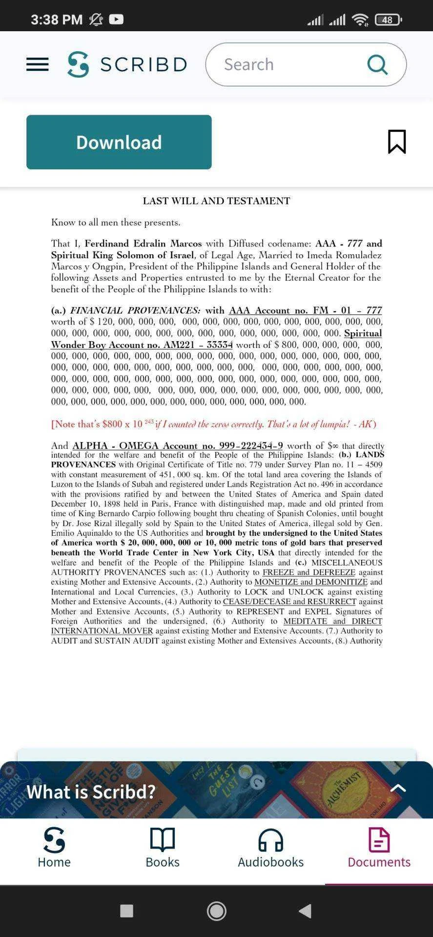 Last Will and Testament of Ferdinand Marcos