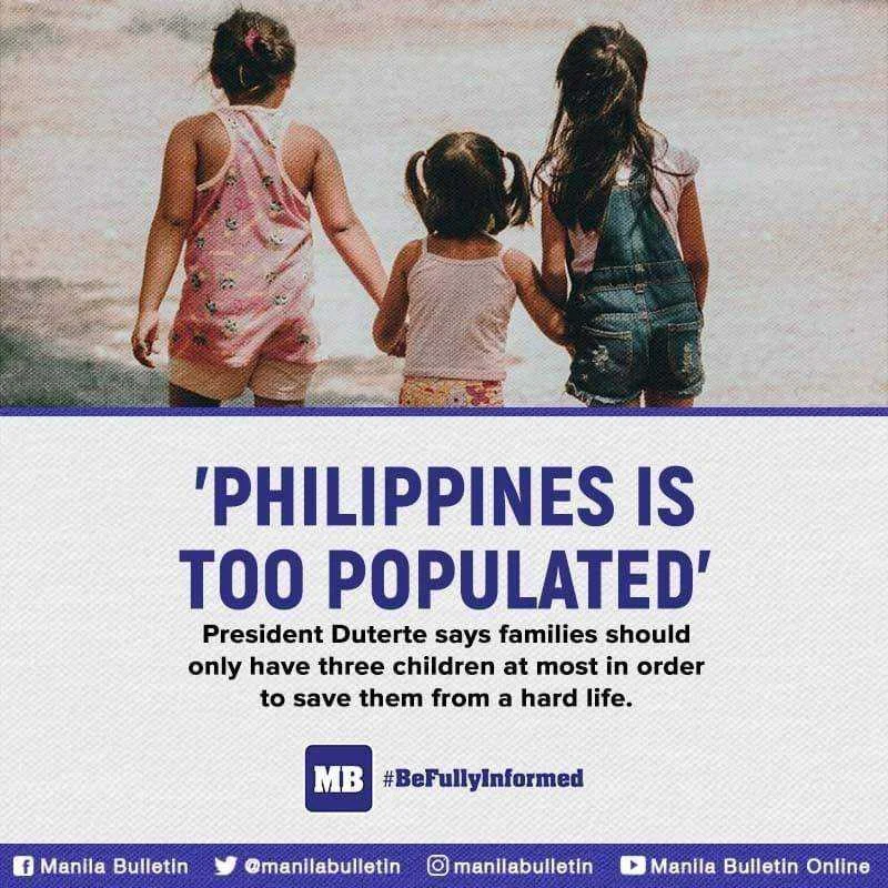 Duterte suggests limit to 3 kids per family