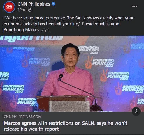 Bongbong Marcos, hindi ipapakita ang SALN kung sakaling manalo