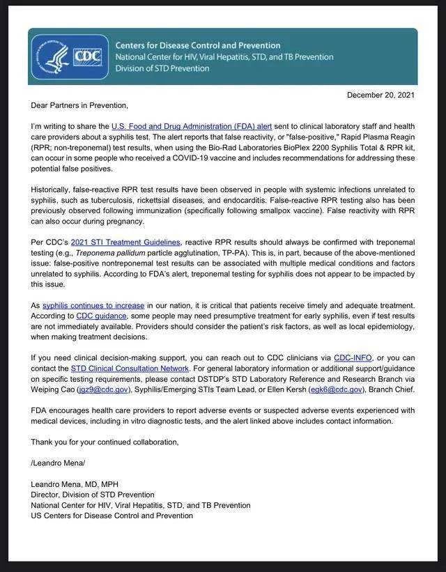 People who Received the COVID-19 Vaccines are now falsely testing positive for Syphilis