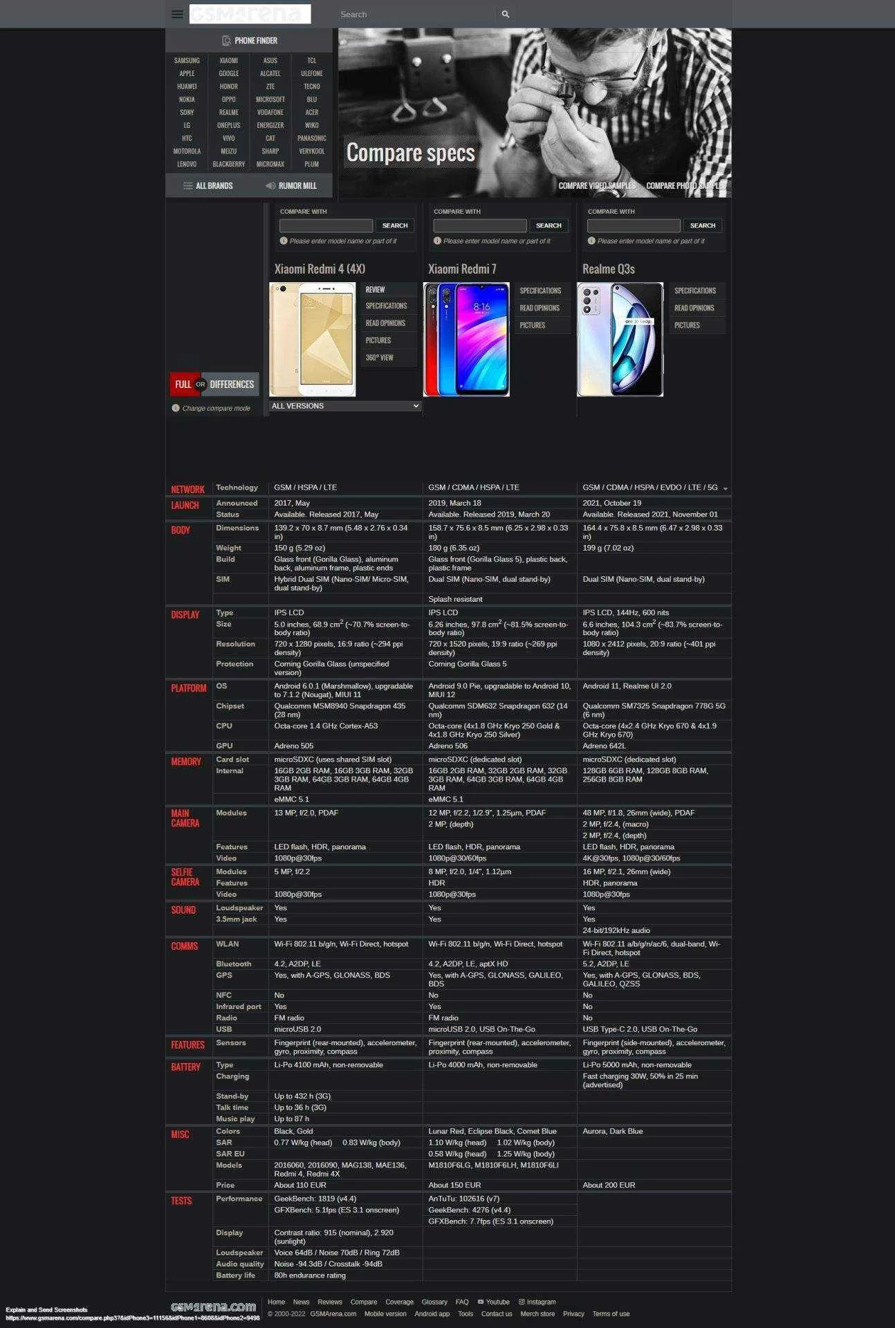 Screenshot of Compare Xiaomi Redmi 4 (4X) vs. Xiaomi Redmi 7 vs. Realme Q3s - GSMArena.com.webp