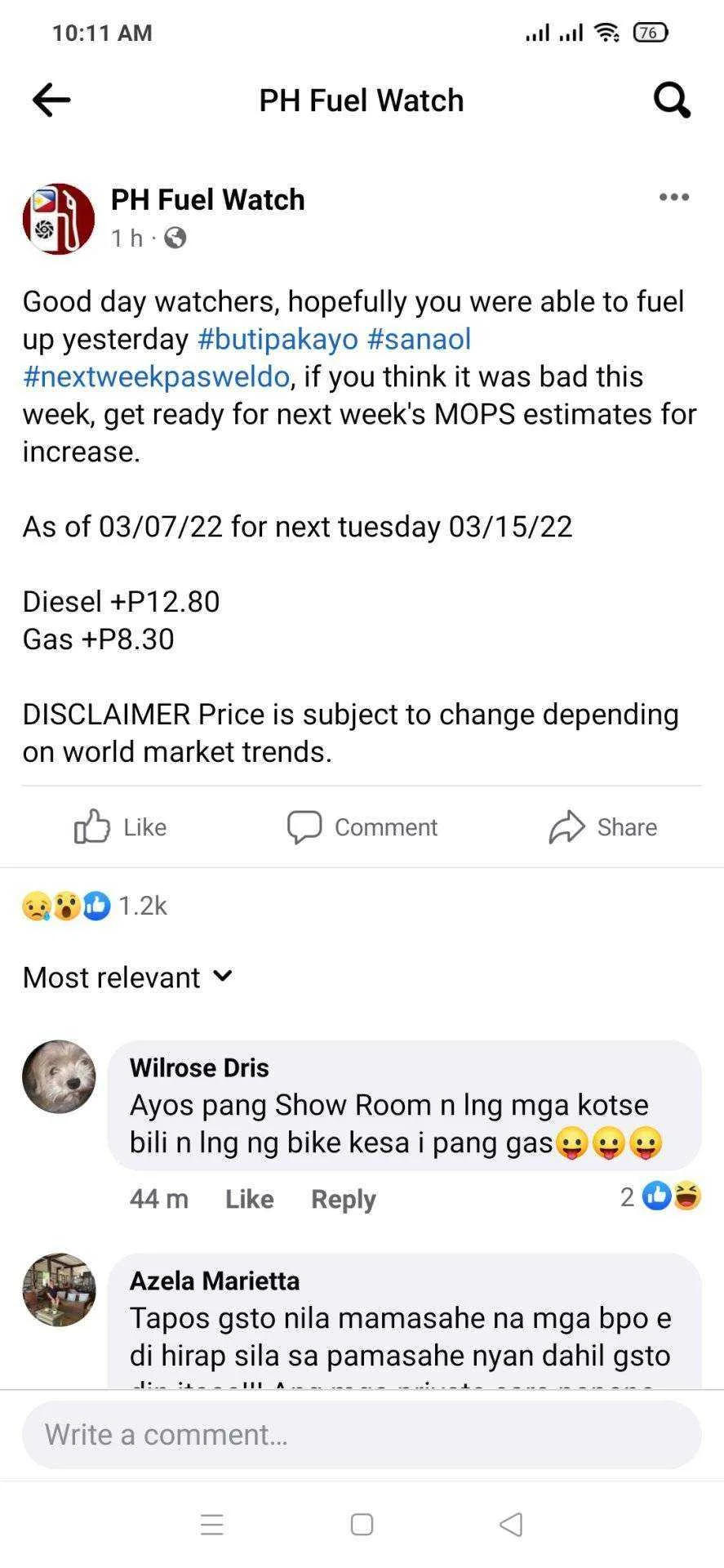 Fuel Price for Mar 15