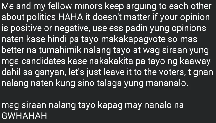 Thought about minors arguing about politics?