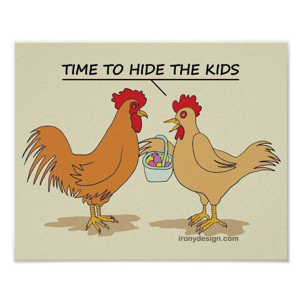 Funny Chicken Easter Egg Hunt Cartoon Poster.webp