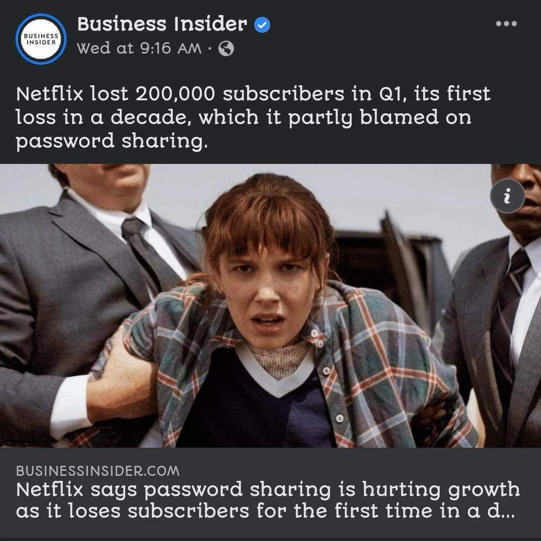 Netflix lost 200,000 subscribers in Q1, its first loss in a decade, which it partly blamed on password sharing.