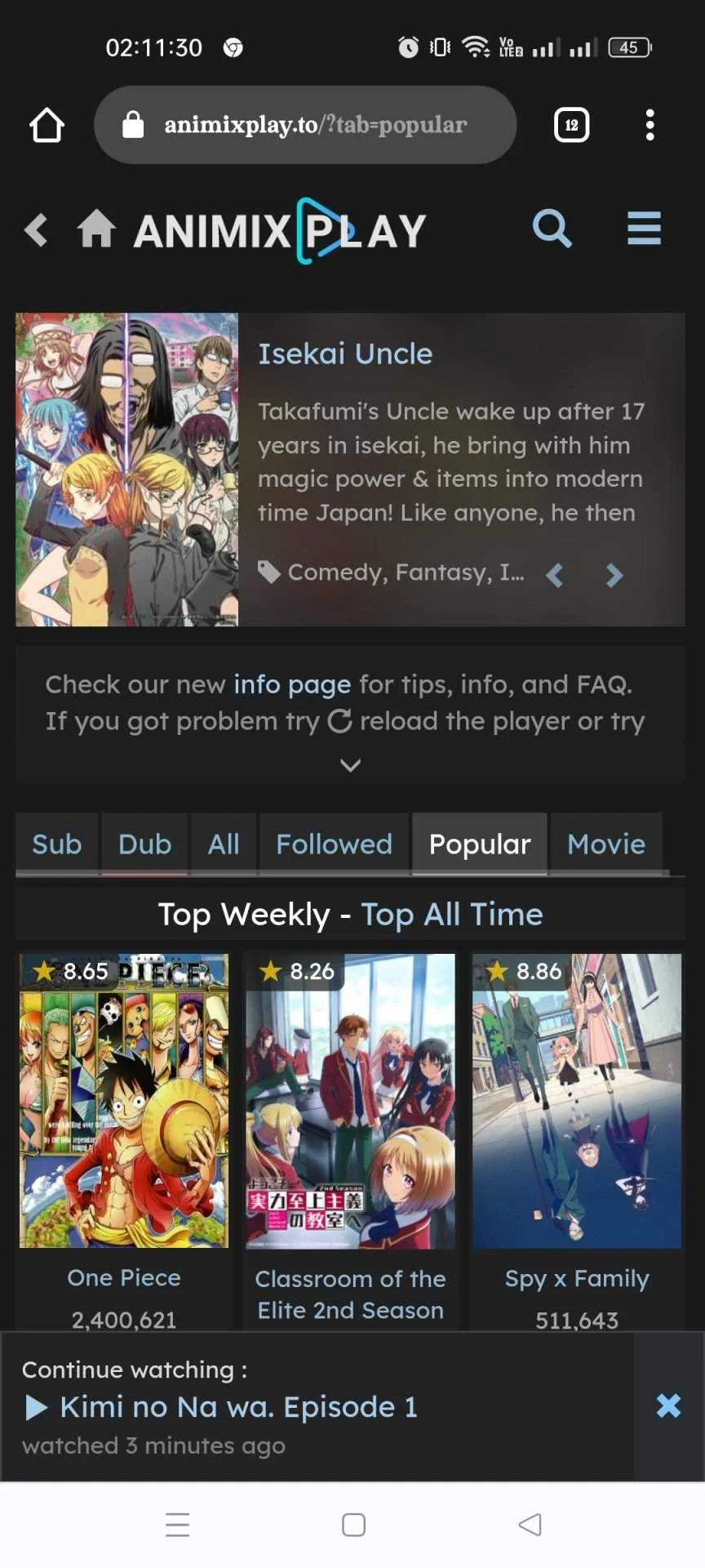 Anime/movies Site online stream or download without logging in.