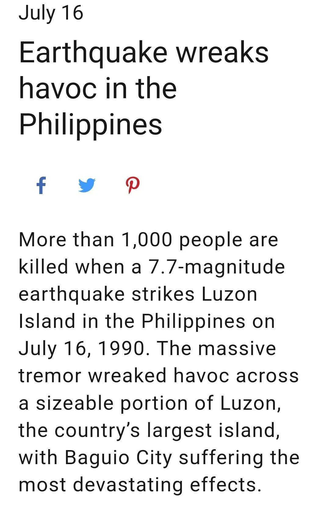 (Today in History) July 16 1990  earthquake