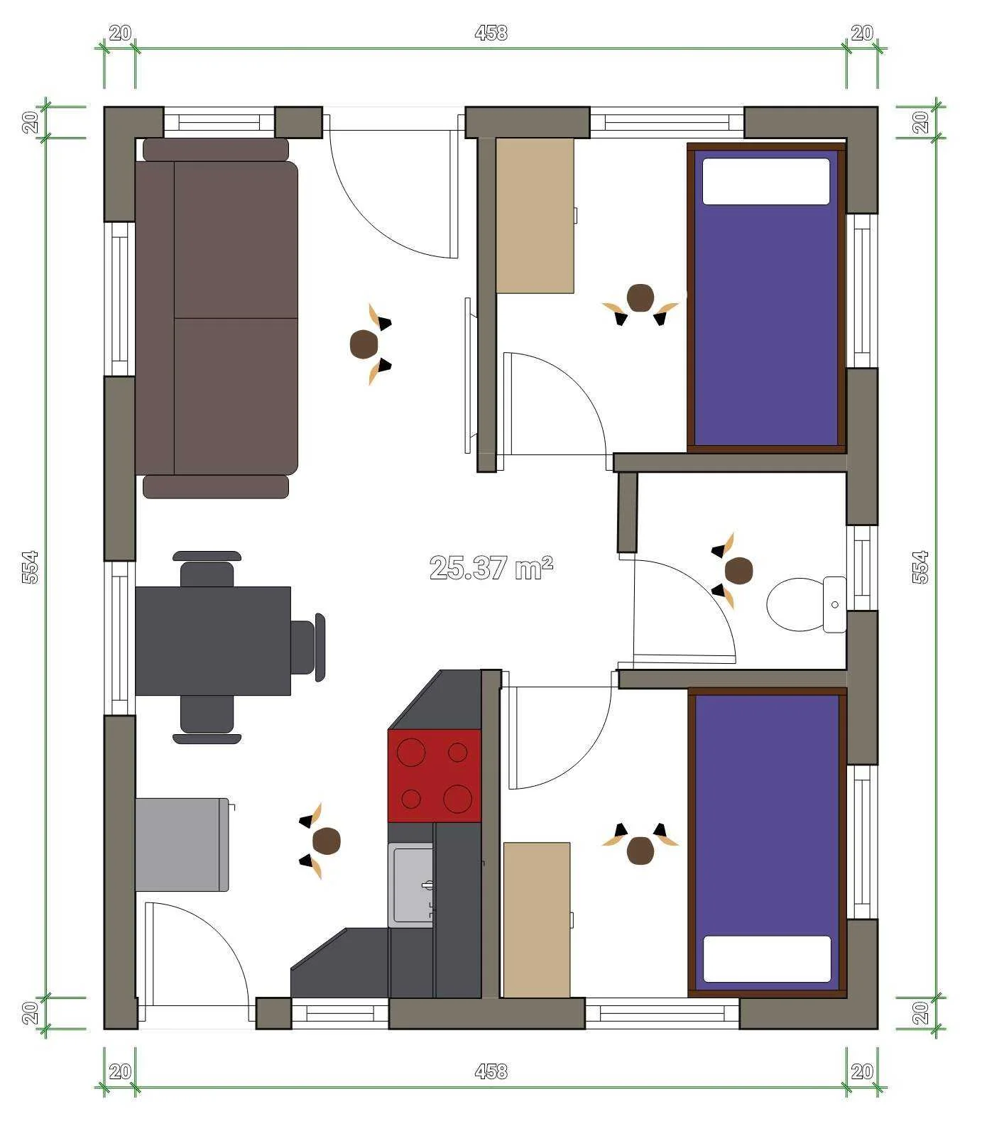 25sqm. 2 bed rooms house design6.webp