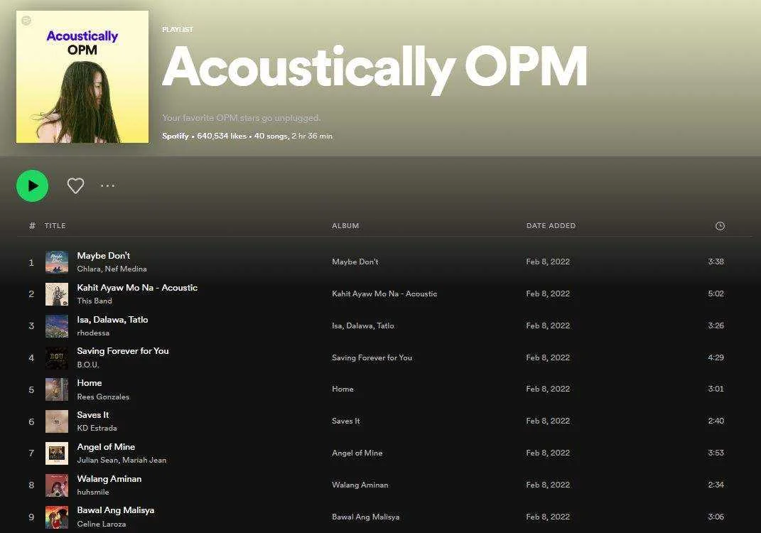 Spotify Acoustically OPM 2022 Mp3 320kbps | with ID3 tags