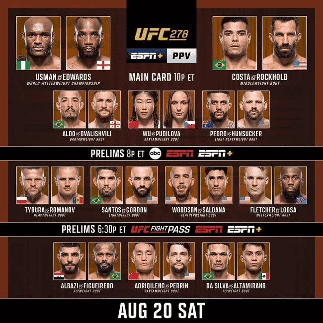 UFC 278 USMAN VS EDWARDS | REPLAY | EARLY PRELIMS | MAIN | TB