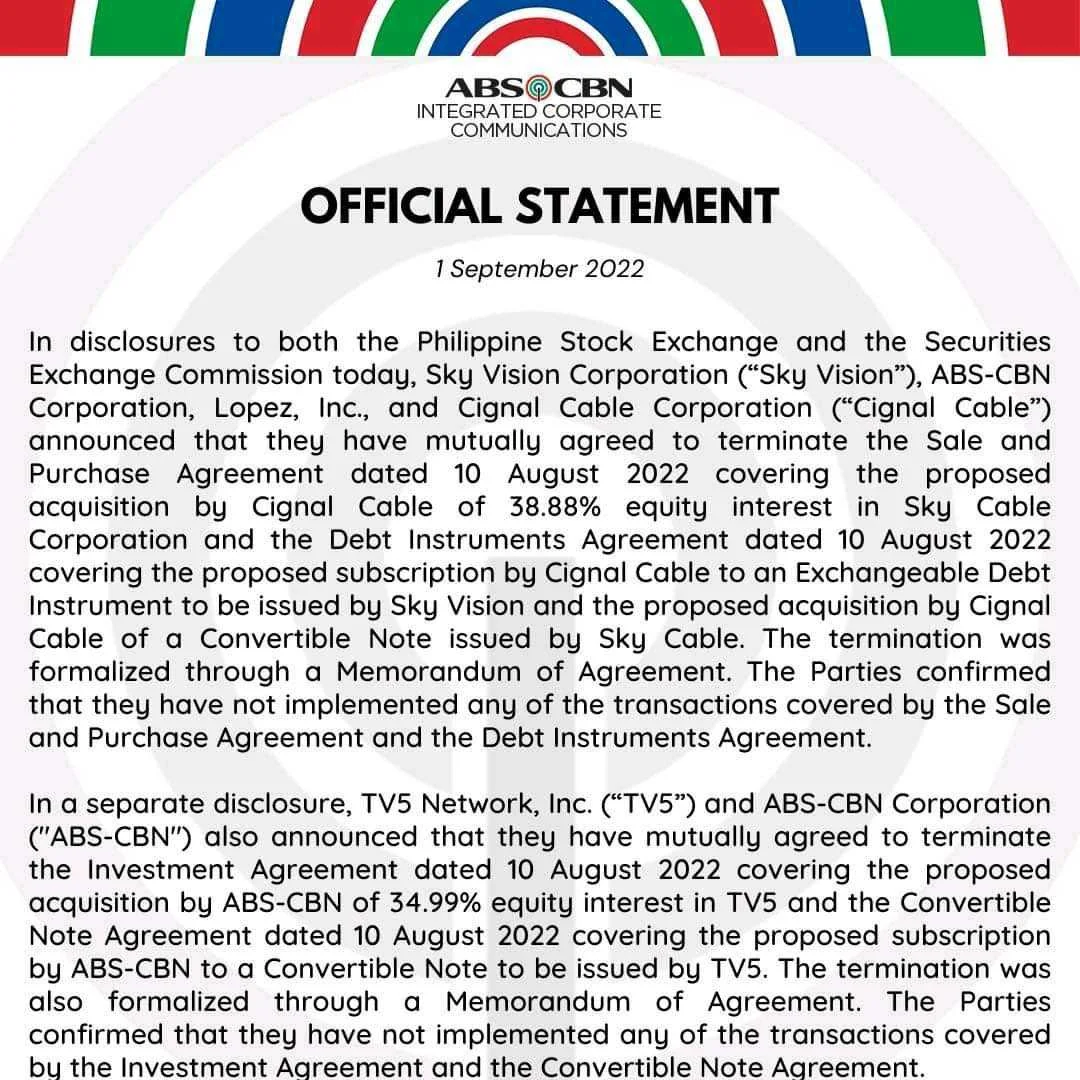Abs X TV5 deal nows dead