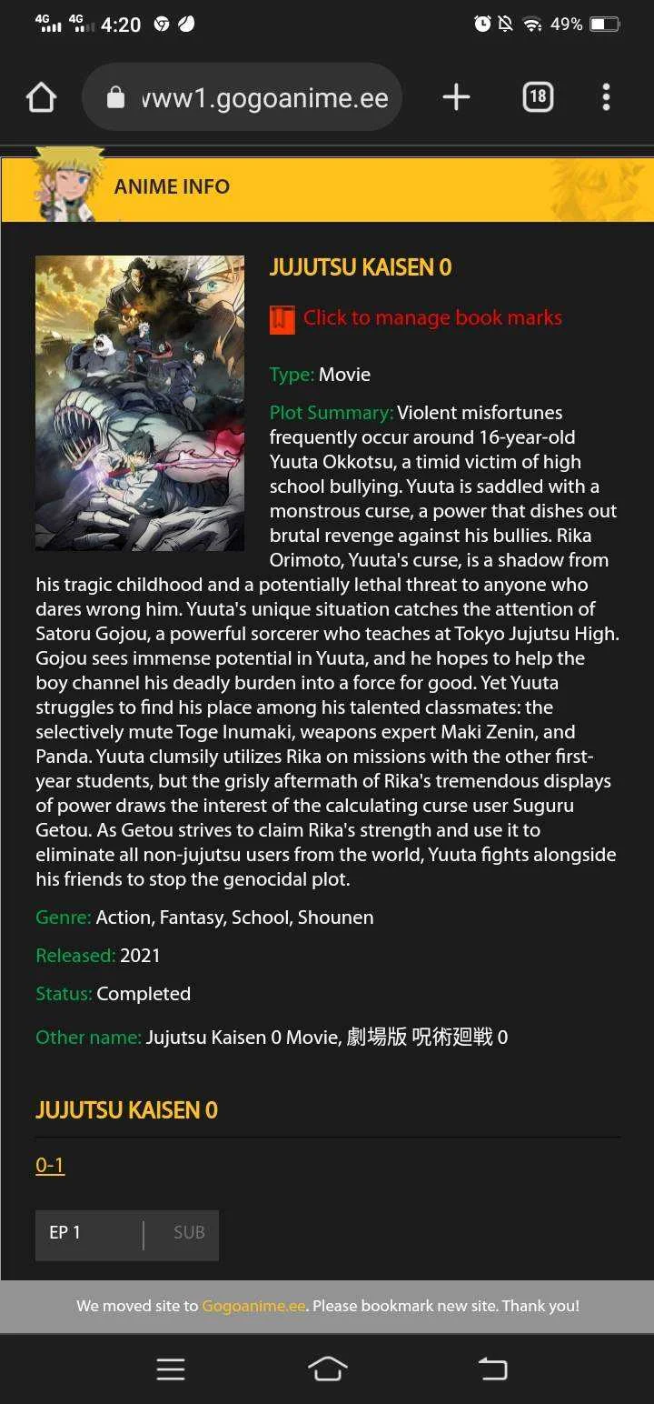 Jutsu no kaisen 0 movie sa gogoanime