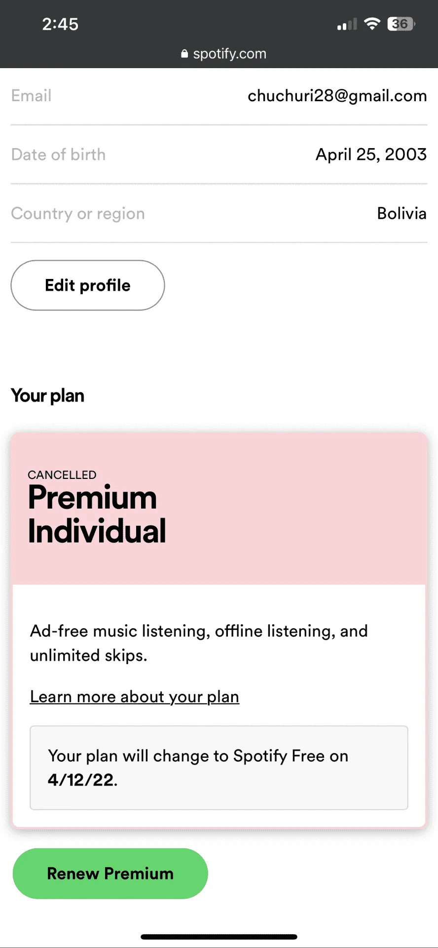 1 Spotify Account Premium