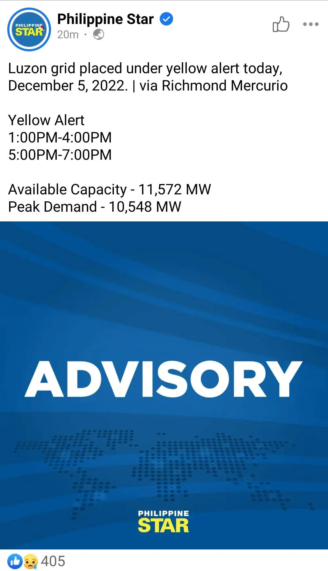 Nagyellow allert tayo sa Grid sana di magbrown out.
