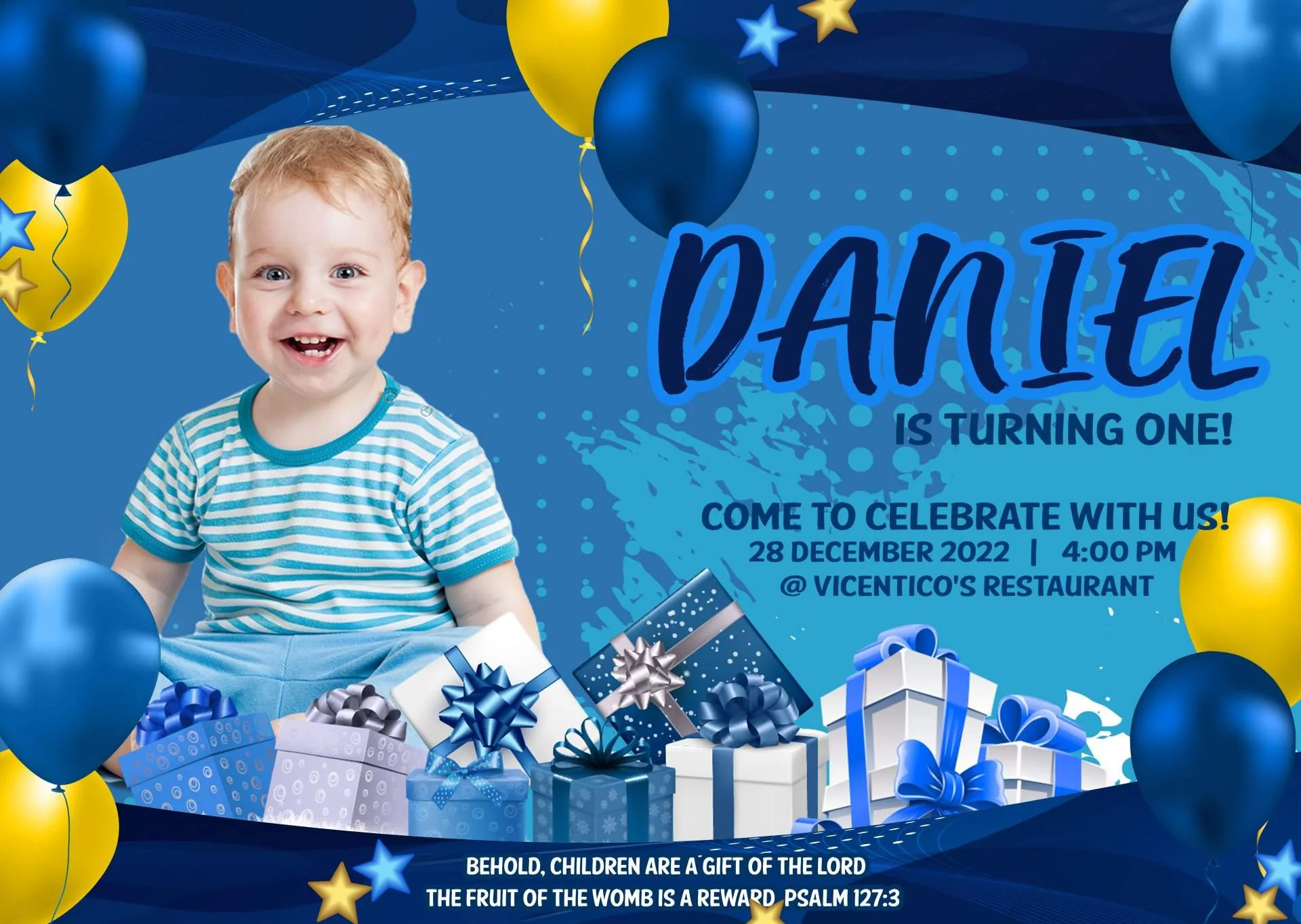 Royal Blue Birthday Theme Invitation.webp