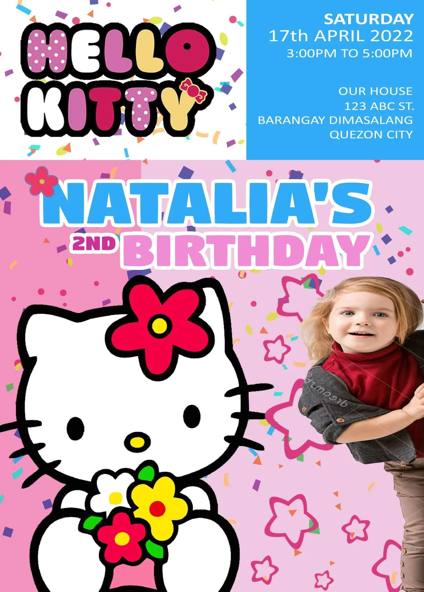 HELLO KITTY TRICOLORS INVITATION CARD.webp