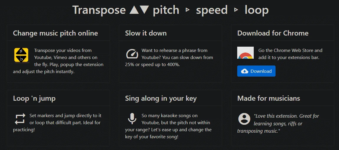 Transpose | Pitch Shifter Google Extension