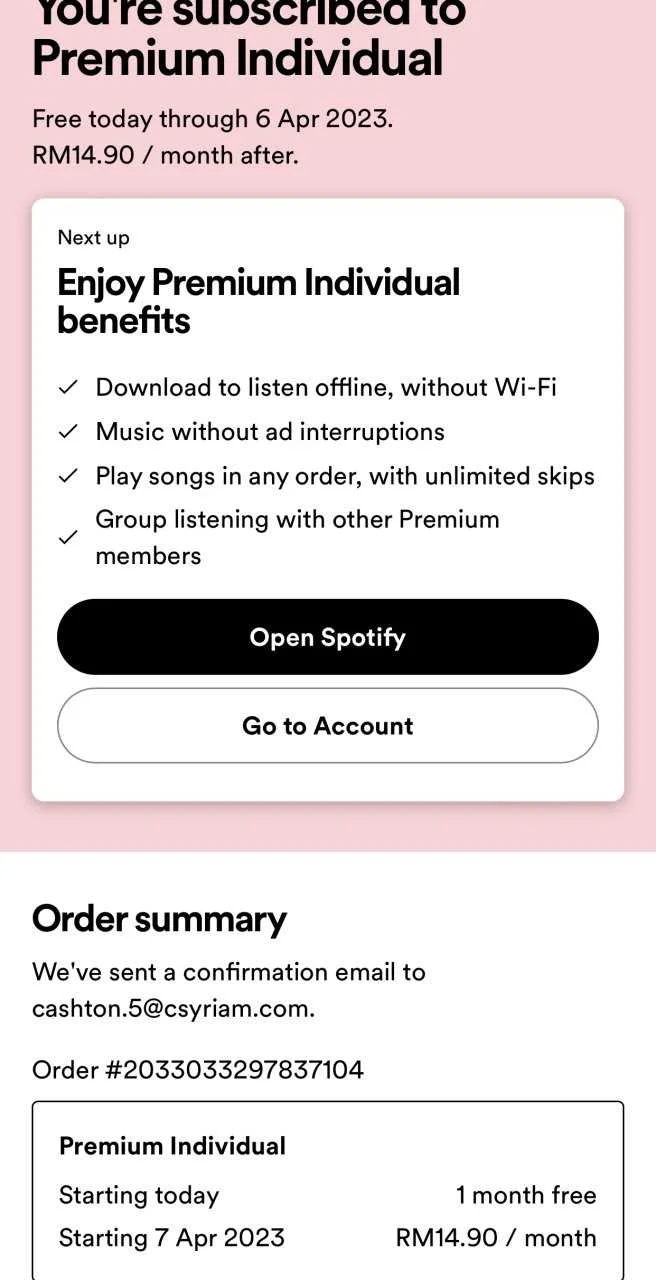 1 month Spotify Premium