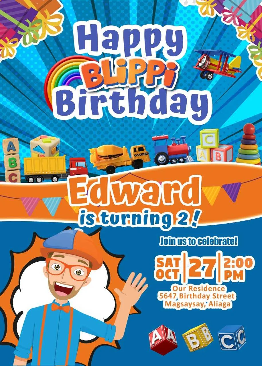 Blippi birthday new invitation 2023.webp