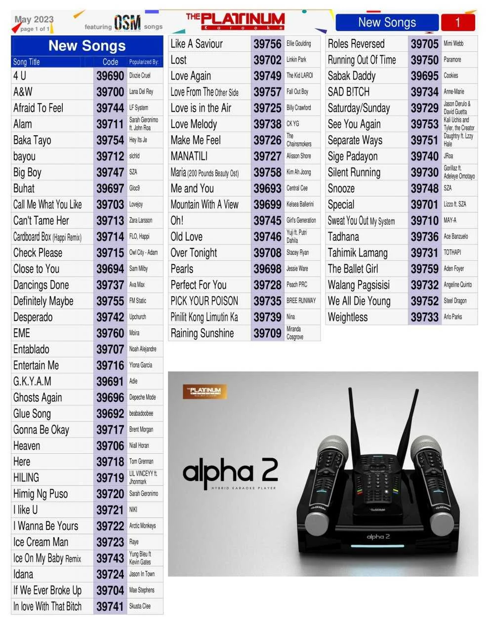 May 2023 Song Update - Platinum Karaoke HDD Players