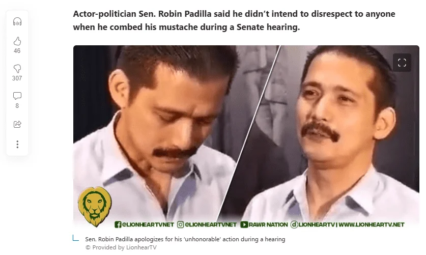 Sen. Robin Padilla apologizes for his unhonorable' action during a hearing