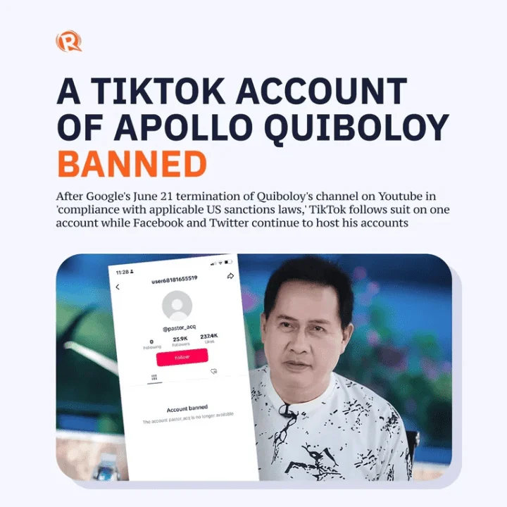 TikTok account @pastor_acq was unavailable as of posting, with a notice on the mobile app that the account was banned.