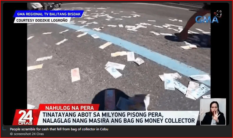 Pera nalaglag ng rider's due to damaged bag in Cebu City