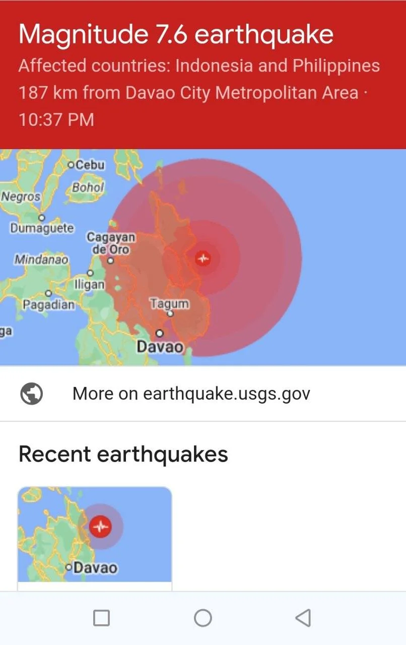 Magnitude 7.6 earthquake struck Davao city Mindanao island