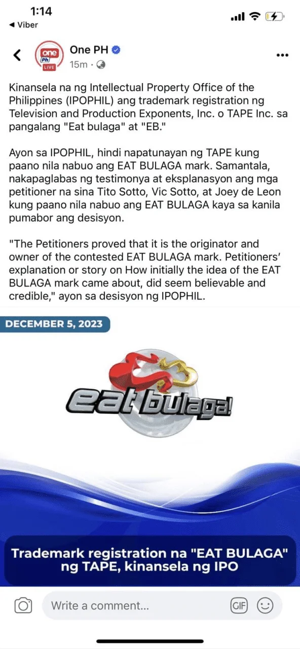 TVJ wins EAT BULAGA trademark!