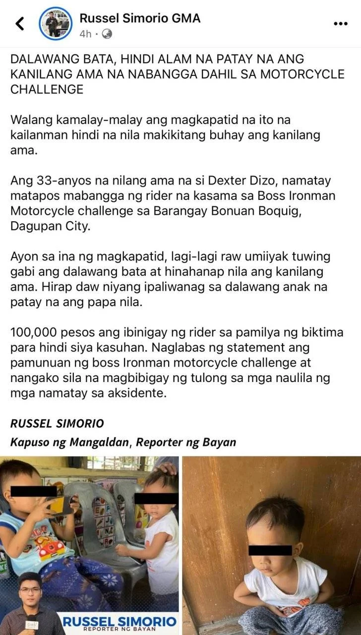 DALAWANG BATA, HINDI ALAM NA PATAY NA ANG KANILANG AMA NA NABANGGA DAHIL SA MOTORCYCLE CHALLENGE