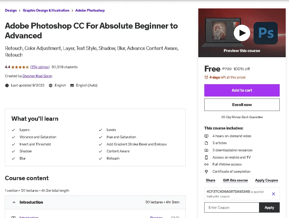 Free Udemy Course: Adobe Photoshop CC For Absolute Beginner to Advanced