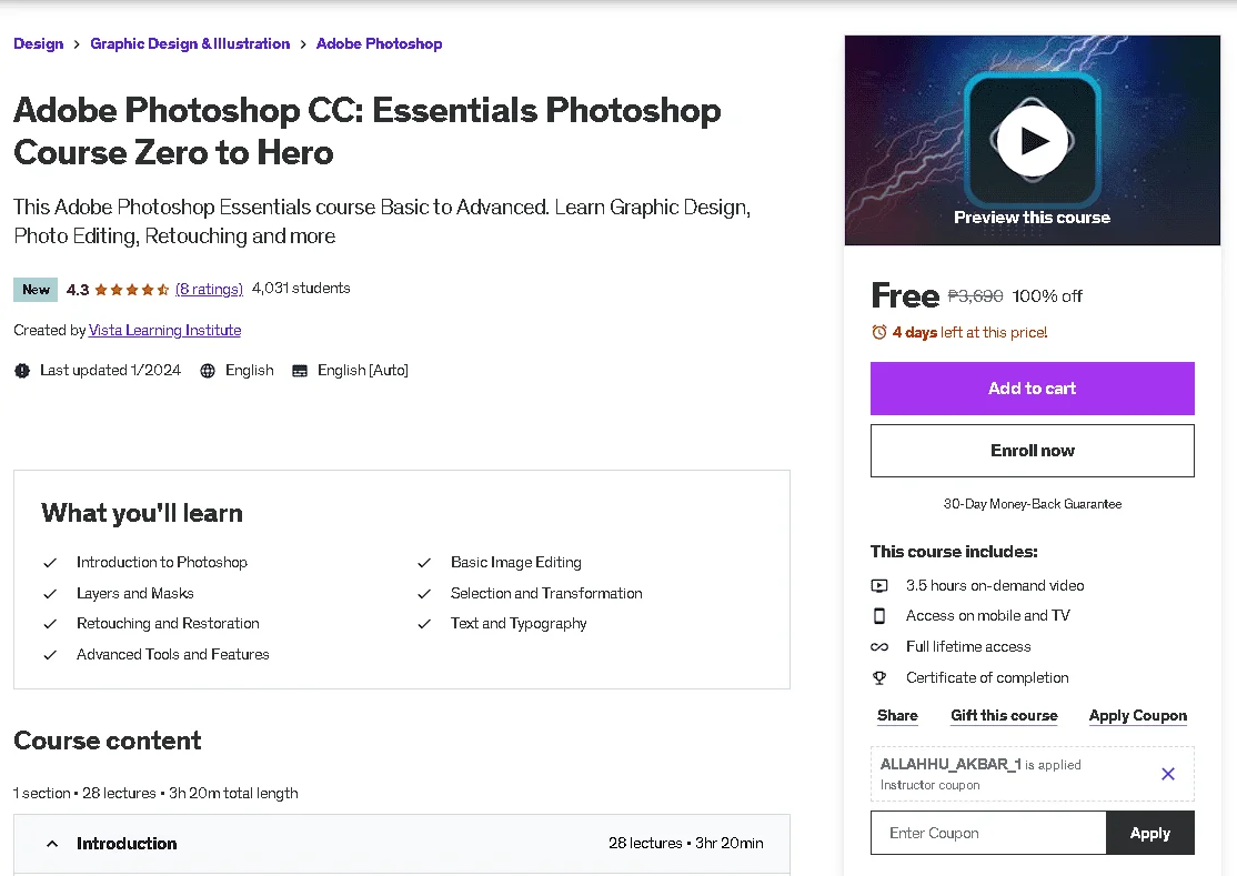 Free Udemy Course: Adobe Photoshop CC: Essentials Photoshop Course Zero to Hero