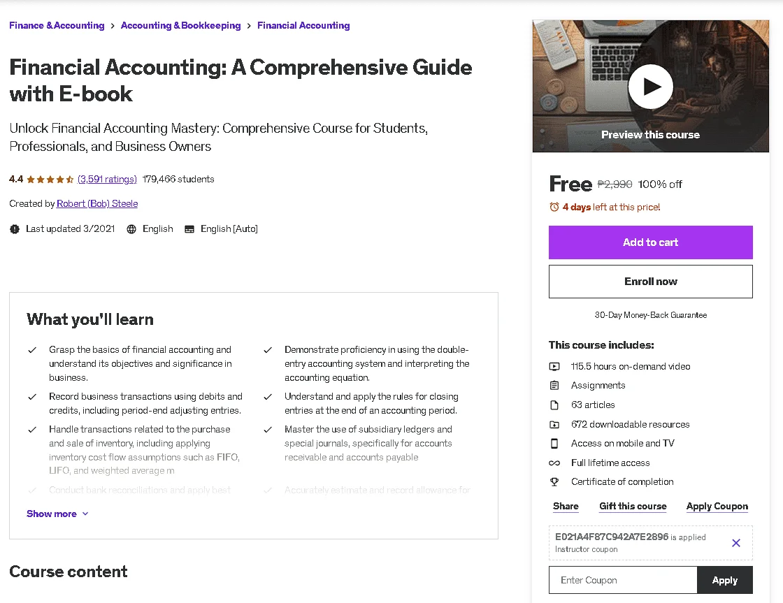 Free Udemy Course: Financial Accounting: A Comprehensive Guide with E-book