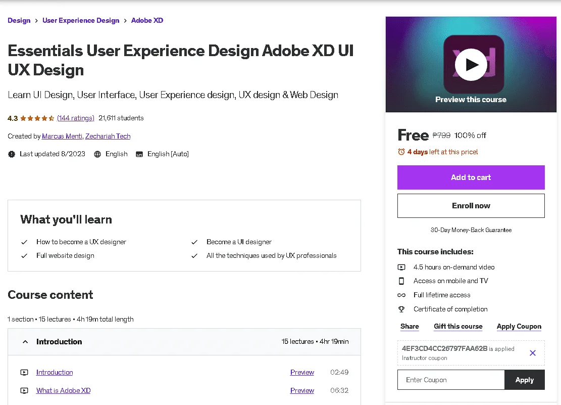 Free Udemy Course: Essentials User Experience Design Adobe XD UI UX Design