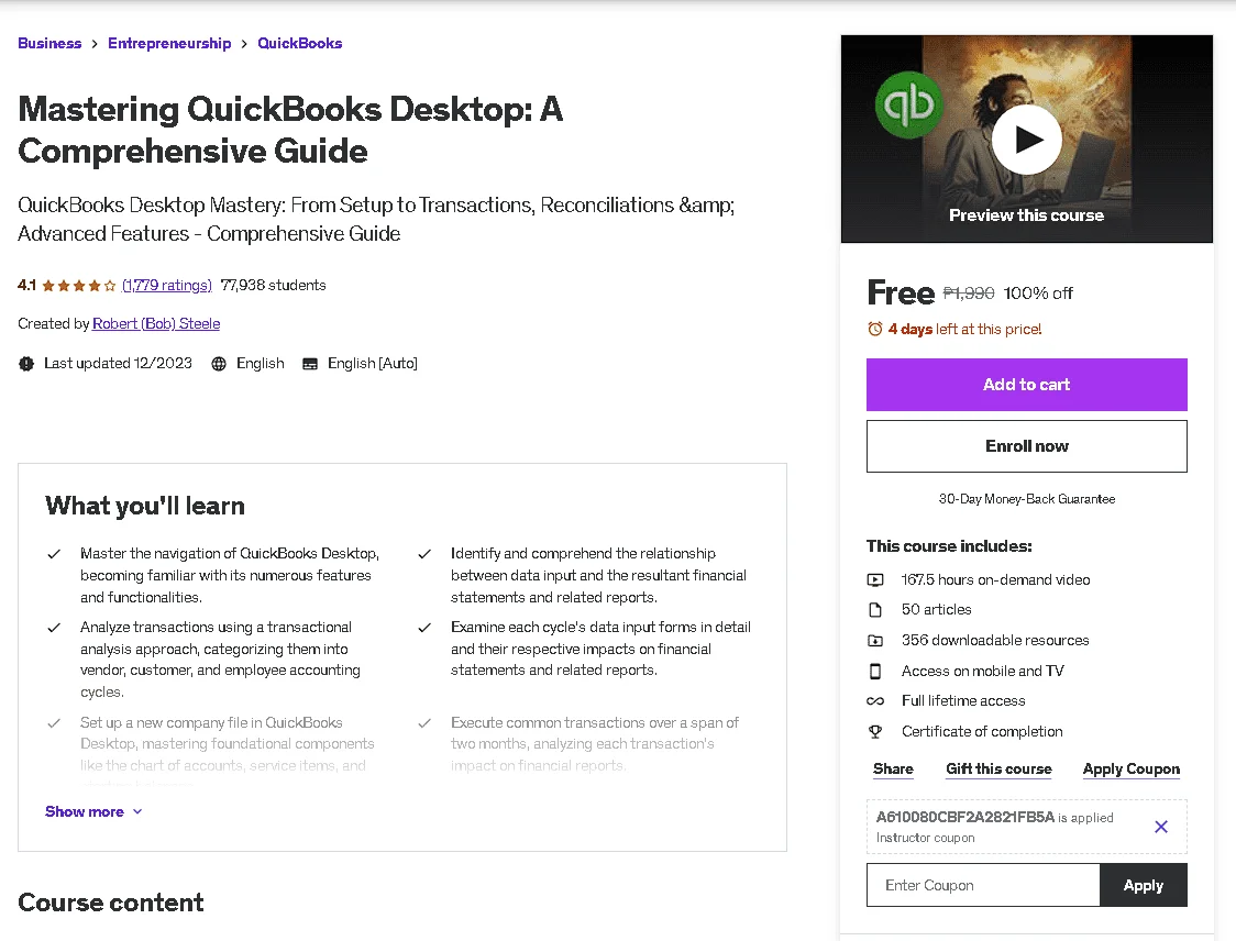 Free Udemy Course: Mastering QuickBooks Desktop: A Comprehensive Guide