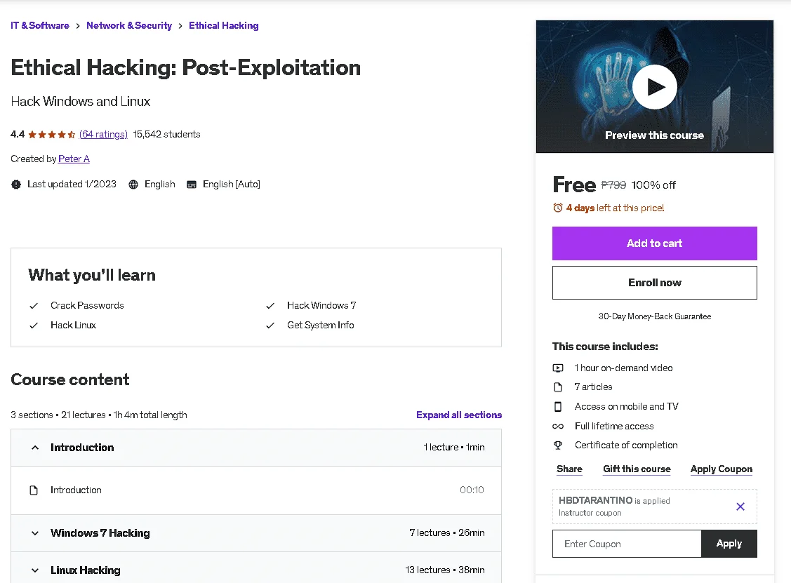 Free Udemy Course: Ethical häçking: Post-Exploitation