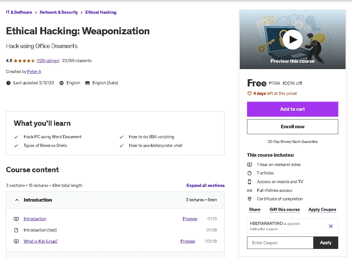 Free Udemy Course: Ethical häçking: Weaponization