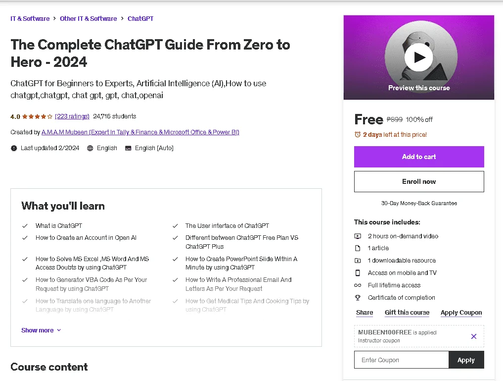 Free Udemy Course: The Complete ᑕᕼᗩTGᑭT Guide From Zero to Hero - 2024