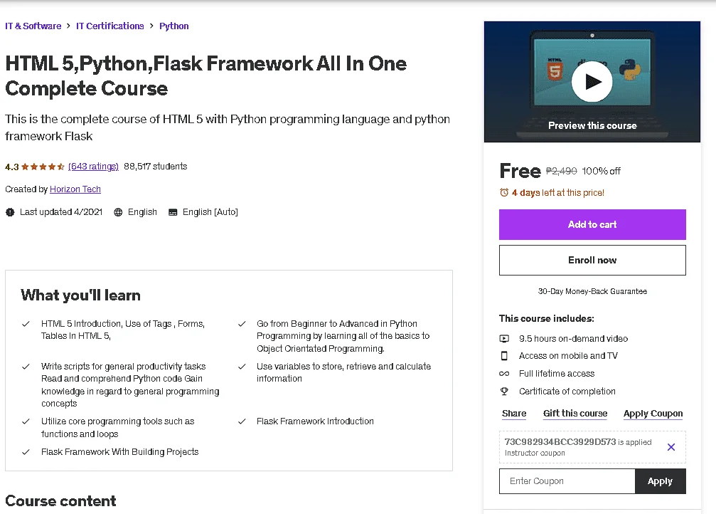 Free Udemy Course: HTML 5,Python,Flask Framework All In One Complete Course