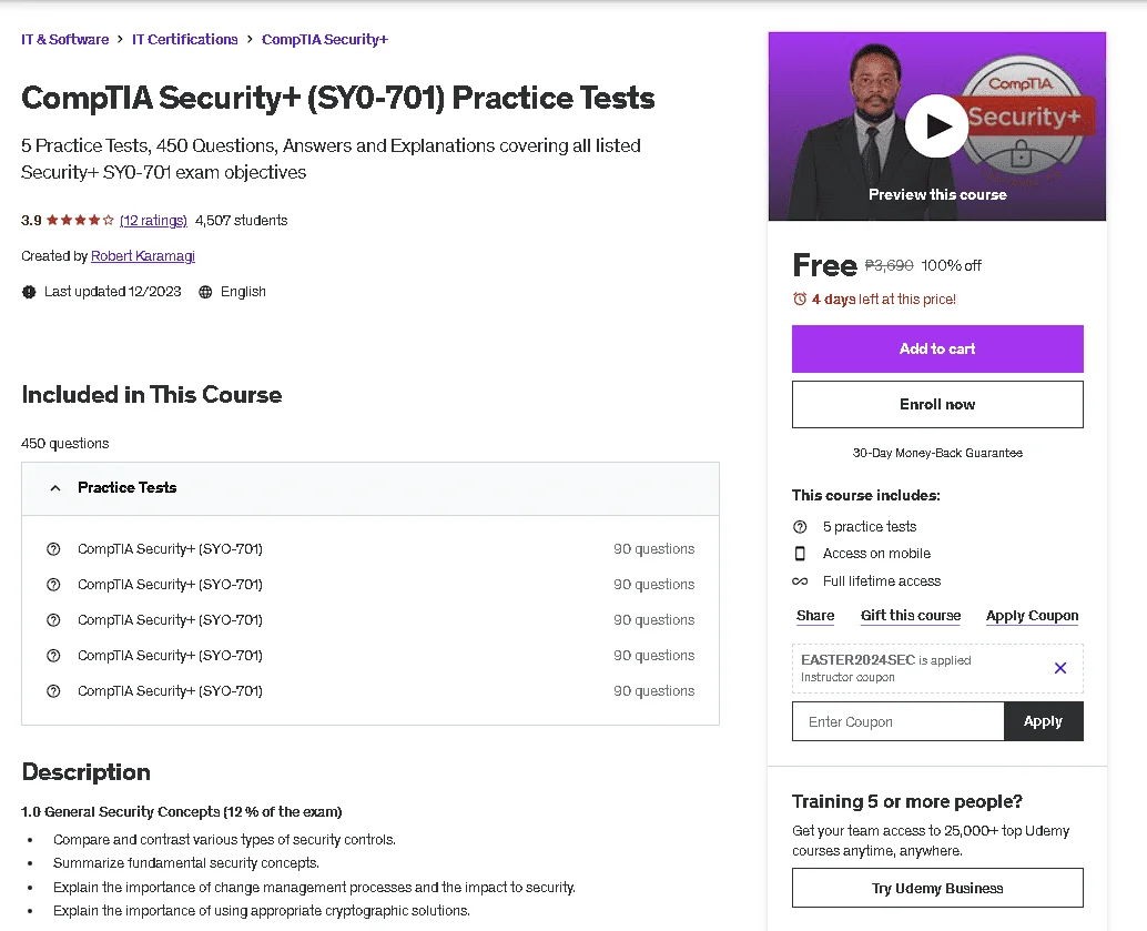 Free Udemy Course: CompTIA Security+ (SY0-701) Practice Tests