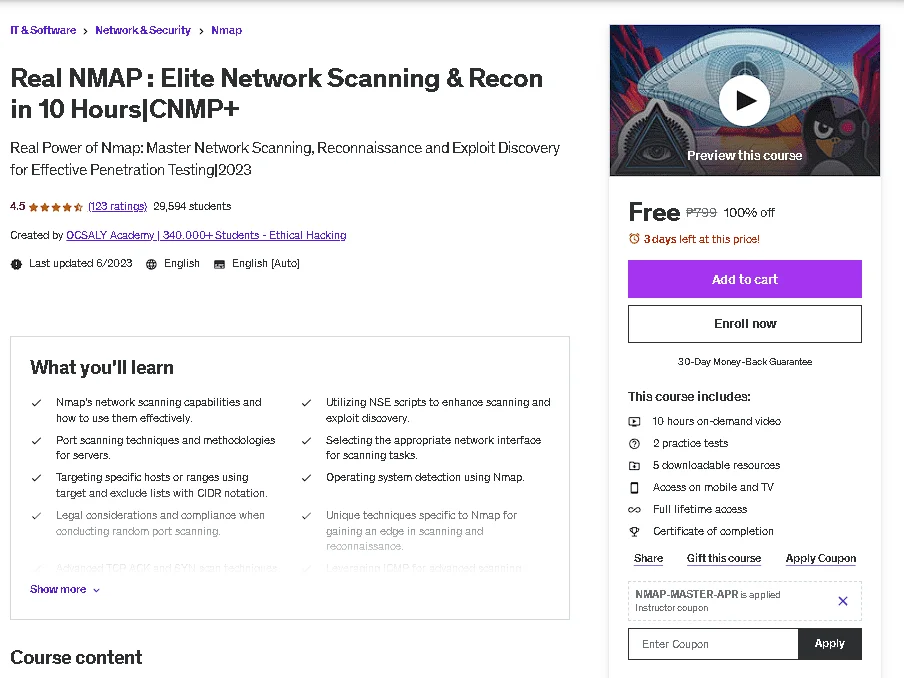 Free Udemy Course: Real NMAP : Elite Network Scanning & Recon in 10 Hours|CNMP+